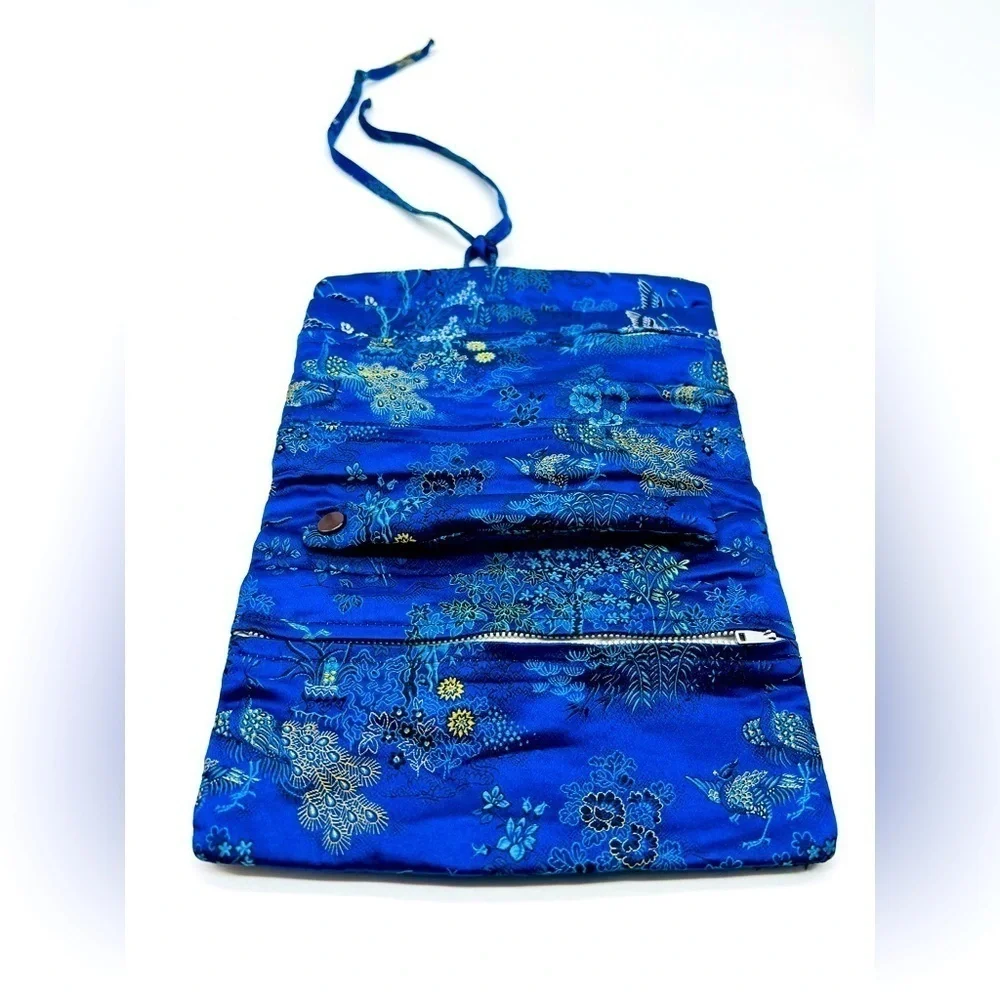 Swhiteme Silk Brocade Jewelry Roll blue